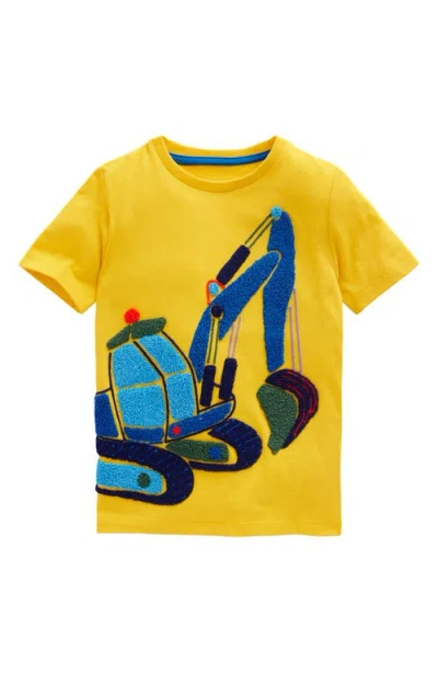 Mini Boden Kids' Excavator Bouclé Cotton Graphic T-shirt In Yellow Digger