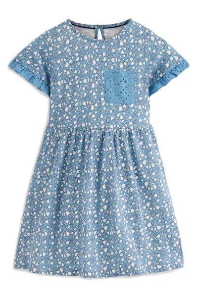 Mini Boden Kids' Eyelet Pocket Cotton Jersey Dress In Blue