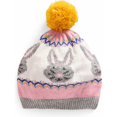 Mini Boden Kids' Fair Isle Bunny Pompom Beret In Pink Bunnies