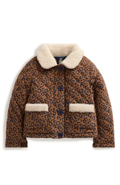 Mini Boden Kids' Faux Shearling Trim Corduroy Jacket In Tan Leopard Print |  ModeSens