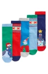 Mini Boden Kids' Festive Assorted 5-pack Cotton Blend Crew Socks In Multi
