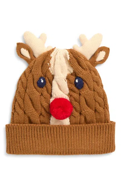 Mini Boden Kids' Festive Reindeer Beanie In Brown