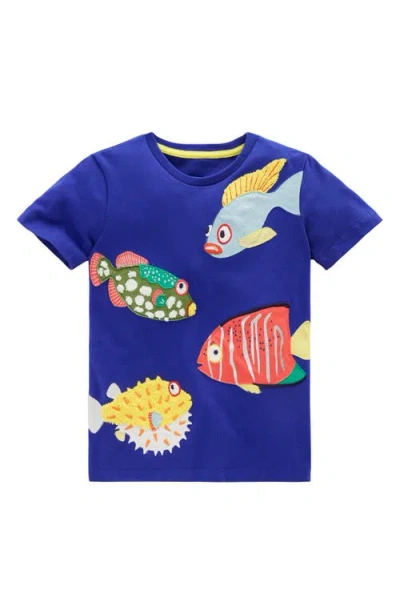 Mini Boden Kids' Fish Appliqué Cotton Graphic T-shirt In Sapphire Blue Fish