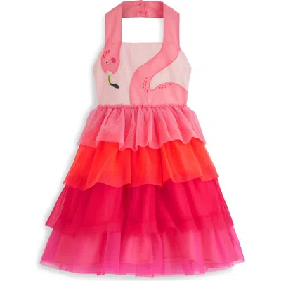 Mini Boden Kids' Flamingo Halter Neck Tiered Tulle Dress In Multi