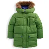 Mini Boden Kids' Fleece Lined Faux Fur Hooded Puffer Coat In Green
