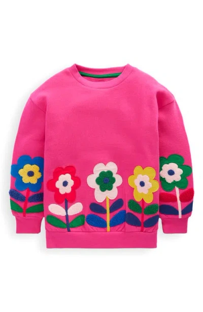 Mini Boden Kids' Floral Appliqué Cotton Graphic Sweatshirt In Pink