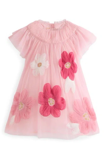 Mini Boden Kids' Floral Appliqué Tulle Party Dress In Pink