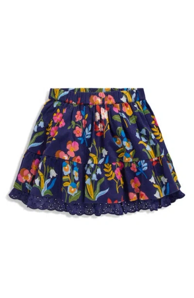 Mini Boden Kids' Floral Cotton Pull-on Skirt In Blue