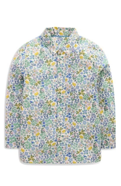 Mini Boden Kids' Floral Embroidered Cotton Button-down Shirt In Vanilla White Chick Floral