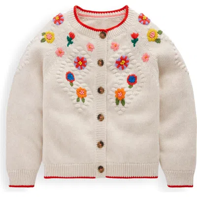 Mini Boden Kids' Floral Embroidered Cotton Cardigan In Neutral