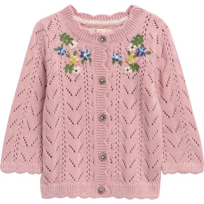 Mini Boden Babies'  Kids' Floral Embroidered Cotton Cardigan In Pink