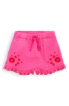 Mini Boden Kids' Floral Embroidered Cotton Gauze Shorts In Pink