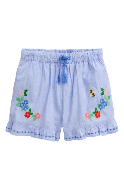 Mini Boden Kids' Floral Embroidered Cotton Ruffle Hem Shorts In End On End Embroidery