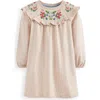 Mini Boden Kids' Floral Embroidered Cotton Sweatshirt Dress In Neutral