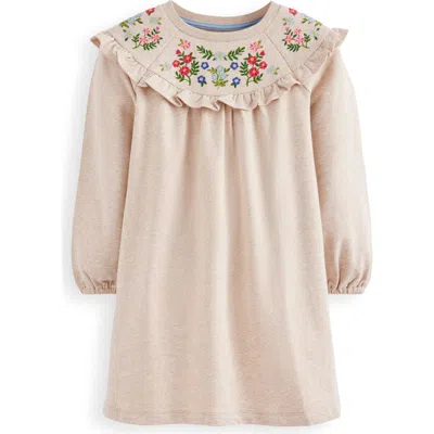 Mini Boden Kids' Floral Embroidered Cotton Sweatshirt Dress In Neutral