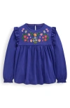 Mini Boden Kids' Floral Embroidered Cotton Top In Blue