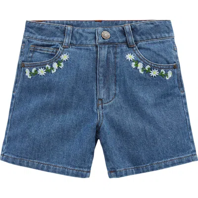 Mini Boden Kids' Floral Embroidered Denim Shorts In Vintage Embroidered Daisy