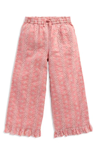 Mini Boden Kids' Floral Embroidered Frill Hem Pants In Pink