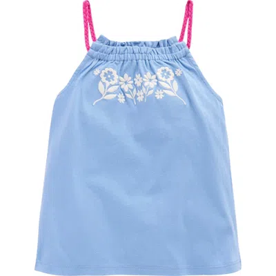 Mini Boden Kids' Floral Embroidered Knit Tank In Blue