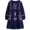 Mini Boden Kids' Floral Embroidery Corduroy Dress In Blue