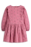 Mini Boden Kids' Floral Eyelet Long Sleeve Cotton Corduroy Dress In Pink