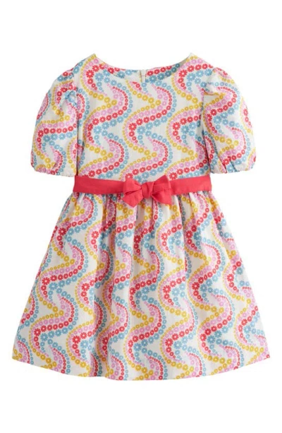 MINI BODEN KIDS' FLORAL LINEN & COTTON PUFF SLEEVE DRESS