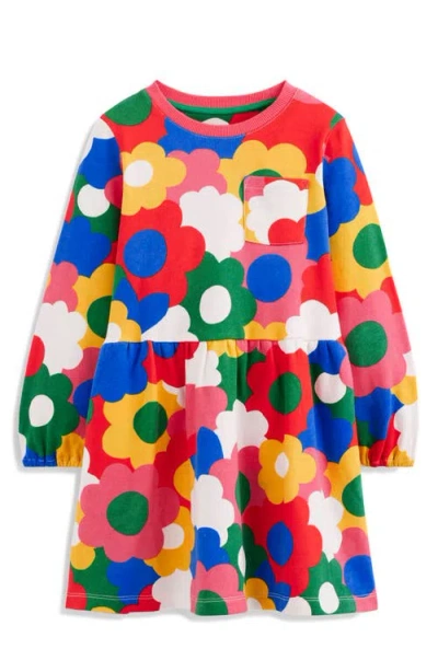 Mini Boden Kids' Floral Long Sleeve Cotton Sweatshirt Dress In Multi