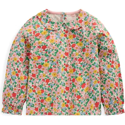 Mini Boden Kids' Floral Peter Pan Collar Cotton Jersey Top In Vanilla Apple Blossom Floral