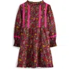 Mini Boden Kids' Floral Print Lace Trim Dress In Multi