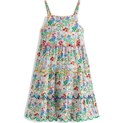 Mini Boden Kids' Floral Print Scallop Knit Sundress In Multi
