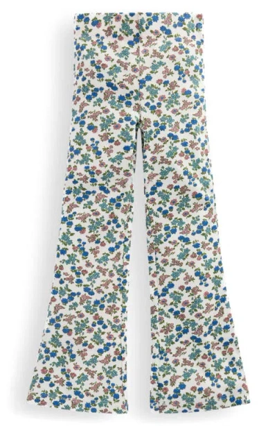 Mini Boden Kids' Floral Rib Knit Flare Leggings In White