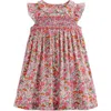 Mini Boden Kids' Floral Smocked Bodice Cotton Dress In Pink Apple Blossom Floral