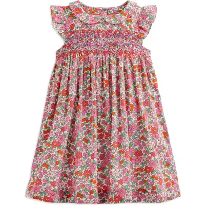 Mini Boden Kids' Floral Smocked Bodice Cotton Dress In Pink Apple Blossom Floral