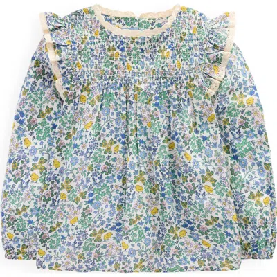 Mini Boden Kids' Floral Smocked Cotton Jersey Top In Vanilla White Chick Floral