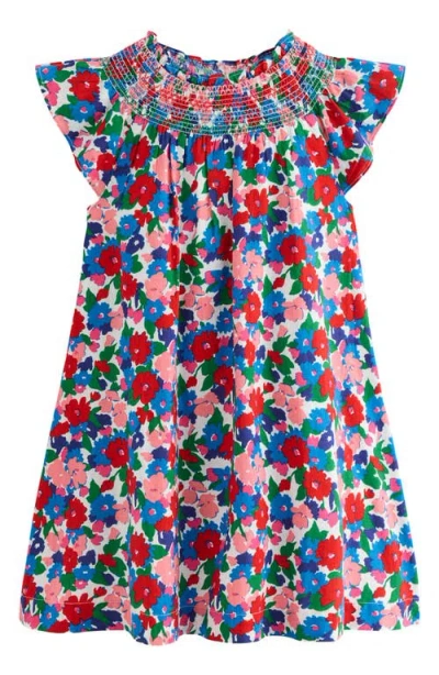 Mini Boden Kids' Floral Smocked Yoke Cotton Dress In Multi Floral