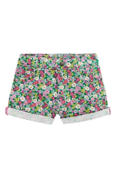 Mini Boden Kids' Floral Stretch Denim Shorts In Green