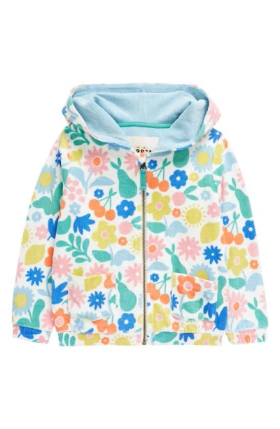 Mini Boden Kids' Floral Terry Cloth Zip-up Hoodie In Multi Holiday Stencil