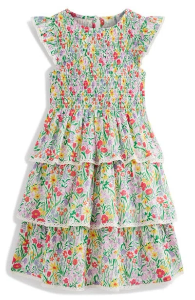 Mini Boden Kids' Floral Tiered Cotton Dress In Multi