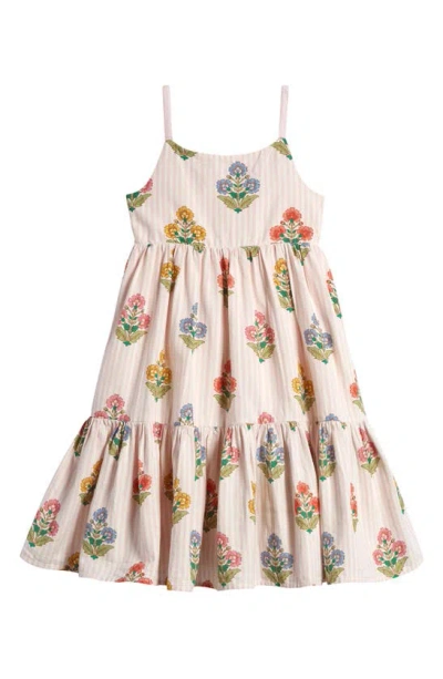 Mini Boden Kids' Floral Tiered Twirly Sundress In Pink Woodblock Floral