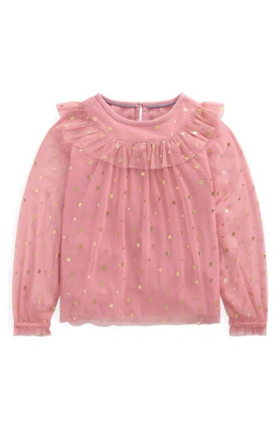 Mini Boden Kids' Foil Star Tulle Top In Pink
