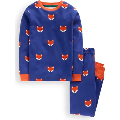 Mini Boden Kids' Fox Print Fitted Two-piece Cotton Pajamas In Blue