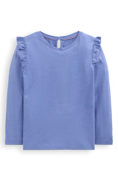 Mini Boden Kids' Frill Accent Slub Cotton Top In Blue