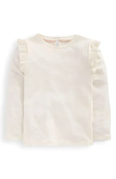 Mini Boden Kids' Frill Accent Slub Cotton Top In White