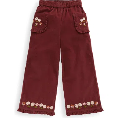 Mini Boden Kids' Frill Corduroy Pants In Burgundy