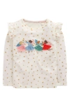 Mini Boden Kids' Frill Sleeve Appliqué T-shirt In White