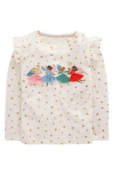 Mini Boden Kids' Frill Sleeve Appliqué T-shirt In White