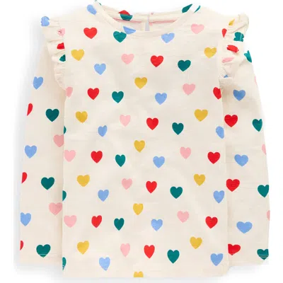 Mini Boden Kids' Frill Sleeve Cotton Slub Top In White