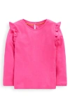Mini Boden Kids' Frill Sleeve Slub Top In Pink
