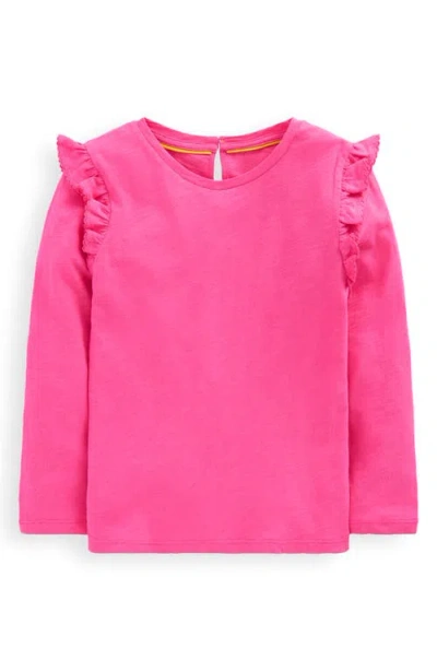 Mini Boden Kids' Frill Sleeve Slub Top In Pink