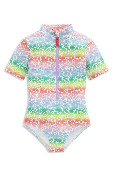 Mini Boden Kids' Front Zip Short Sleeve Swimsuit In Multi